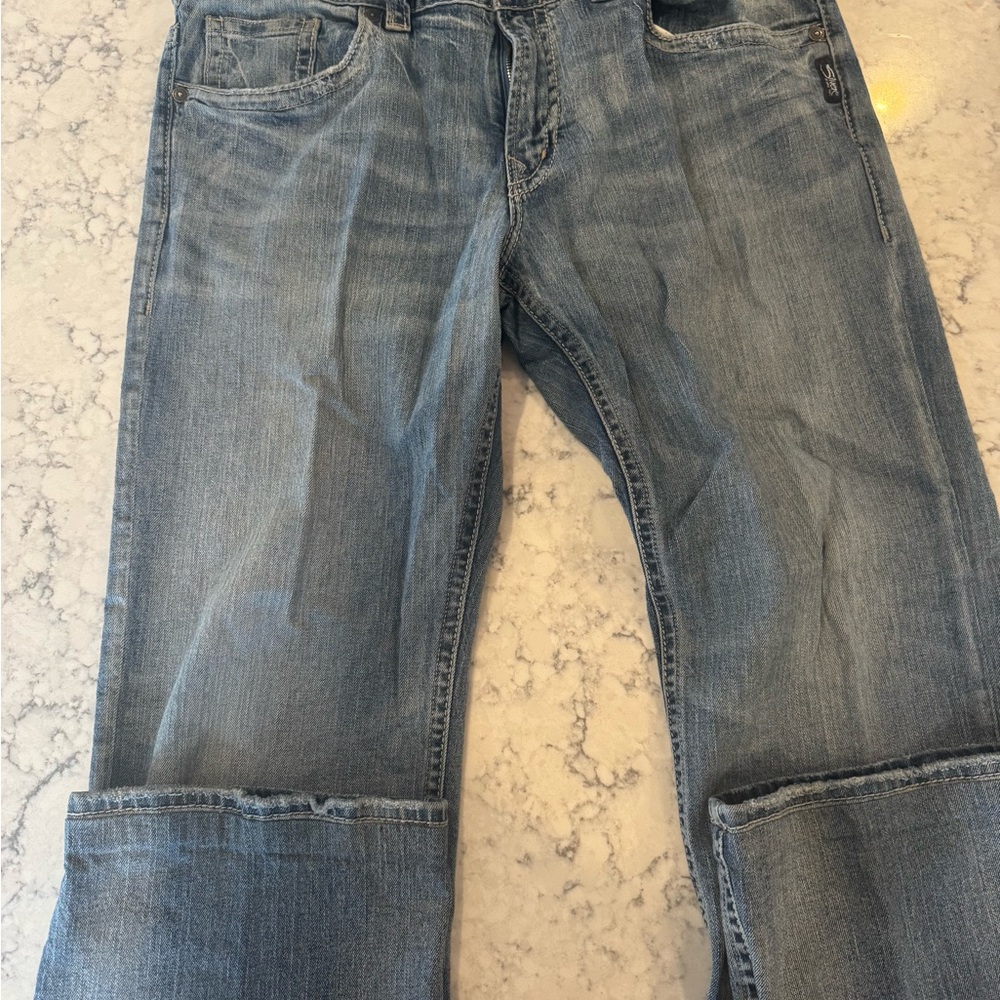 Silver Jeans Light Blue Bootcut Distressed Gordie Denim Jeans Size 38x30 EUC